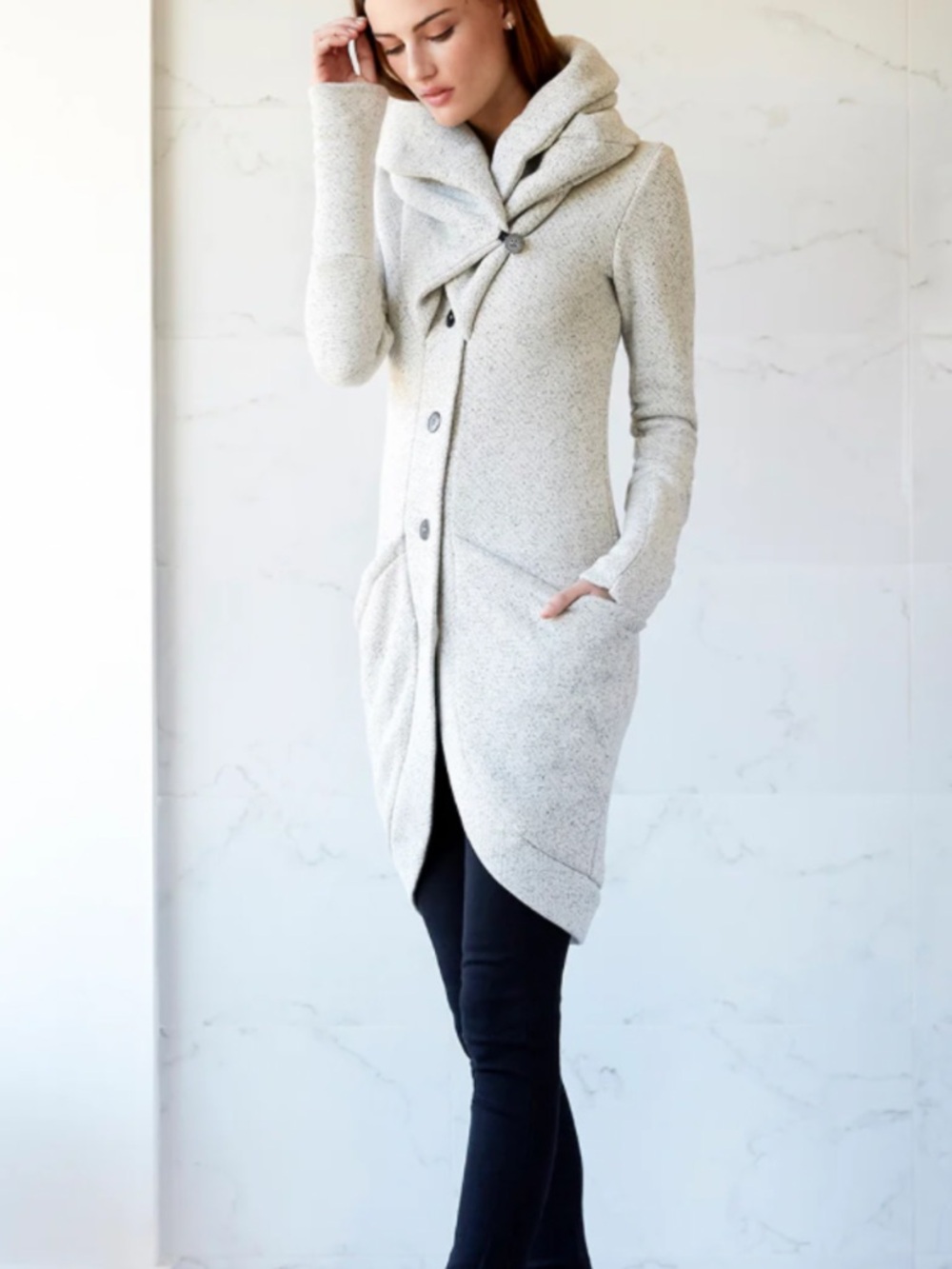 Cozy Cream Wrap-Front Buttoned Long Cardigan